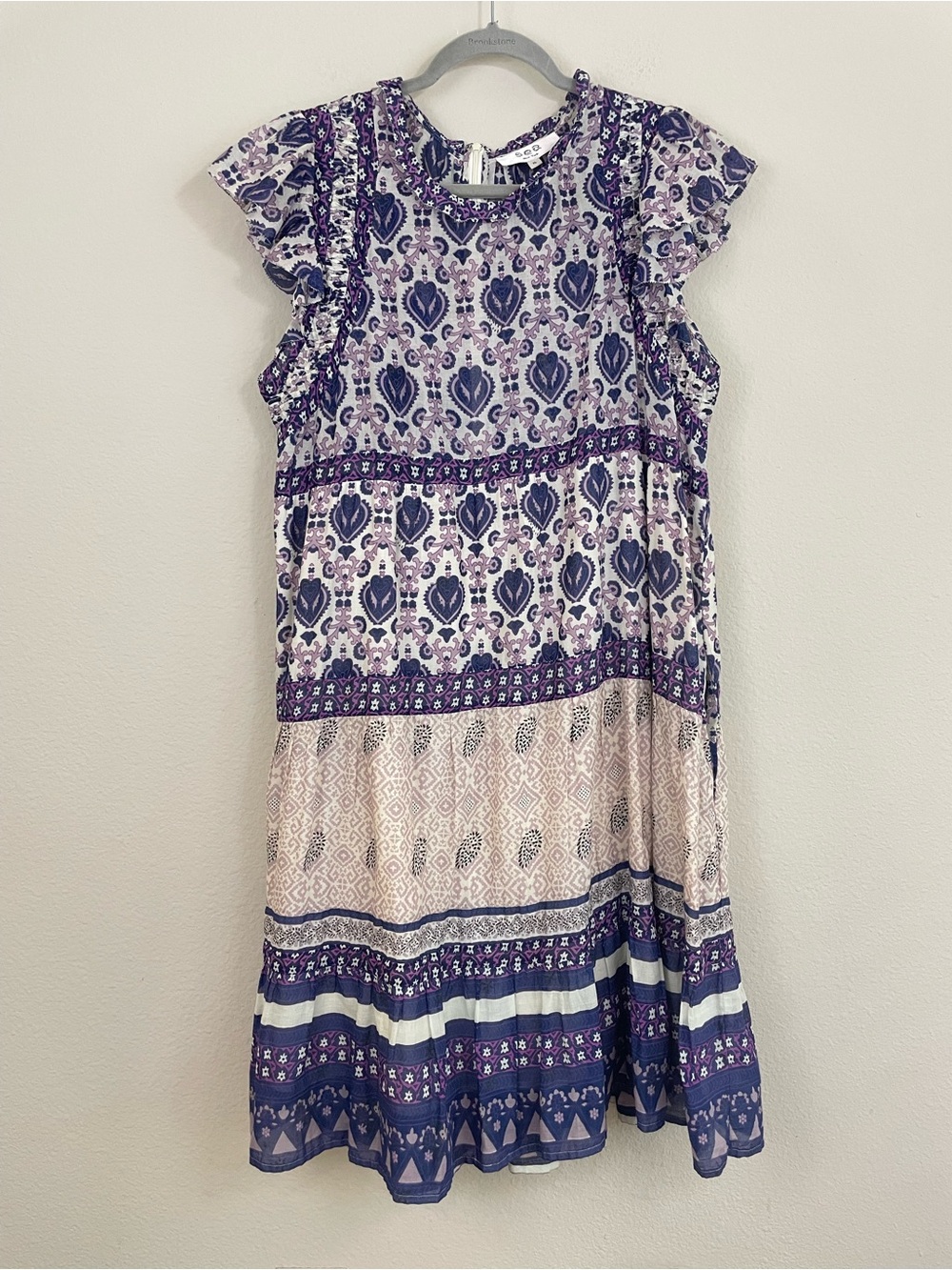 Sea New York Brigitte Border Midi Dress Purple and Cream Boho Tiered Size XL - Picture 2 of 10